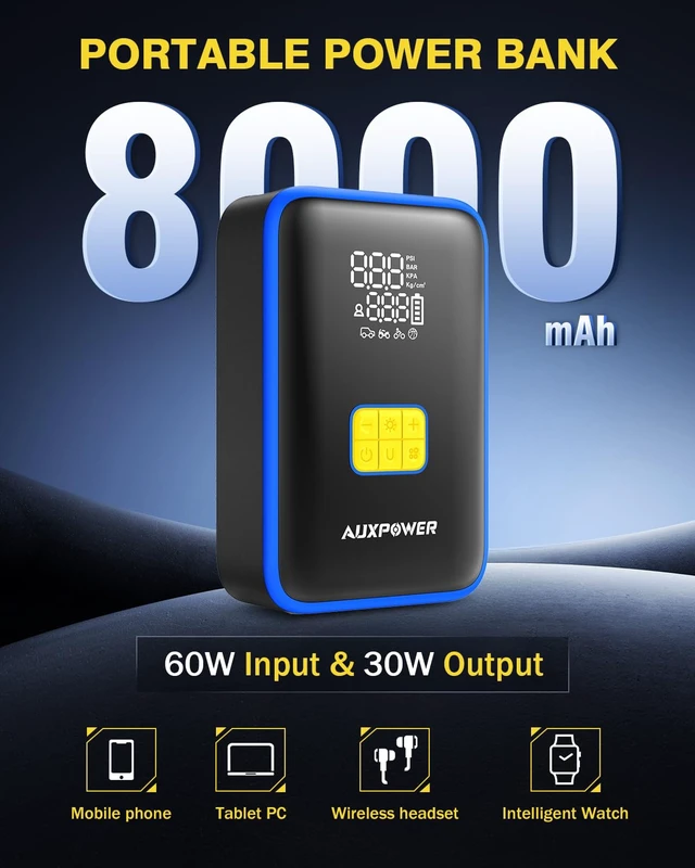 Alt view image 3 of 7 - Auxpower 3000A Portable Car Jump Starter with 150PSI Tire Inflator | 8000mAh Power Bank 160PSI Auto-Stop Car Tire Pump 10 Safety Protections Accessories for Car