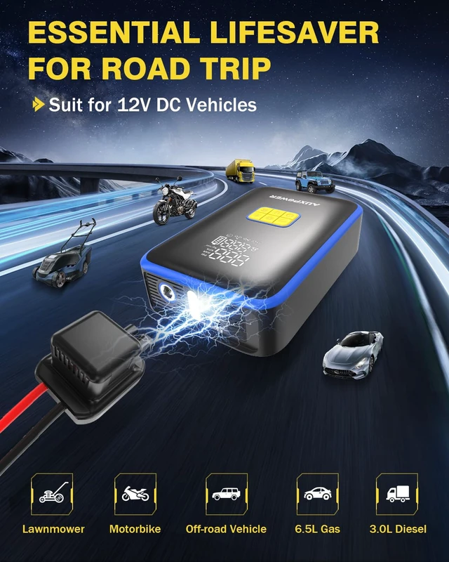 Alt view image 7 of 7 - Auxpower 3000A Portable Car Jump Starter with 150PSI Tire Inflator | 8000mAh Power Bank 160PSI Auto-Stop Car Tire Pump 10 Safety Protections Accessories for Car