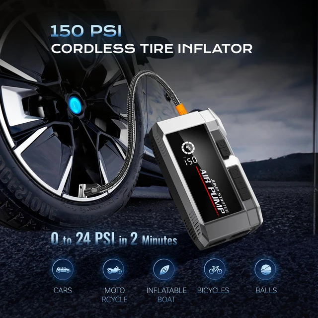 Alt view image 5 of 7 - 7000A Car Jump Starter with Air Compressor, 35000mAh Portable Car Battery Charger, Jump Starter Battery Pack (All Gas/10.0L Diesel), 150PSI Tire Inflator, 70 Starts 12V Auto Battery Booster