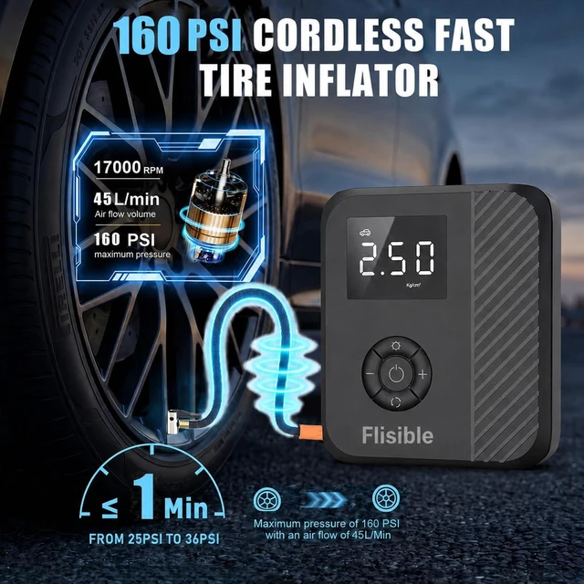 Alt view image 3 of 6 - Car Jump Starter with Air Compressor, Jump Box Car Battery & 160PSI 45L/Min 3000A Auto Tire Inflator with LCD Display, Lights (8.5L Gas/ 5.5L Diesel)