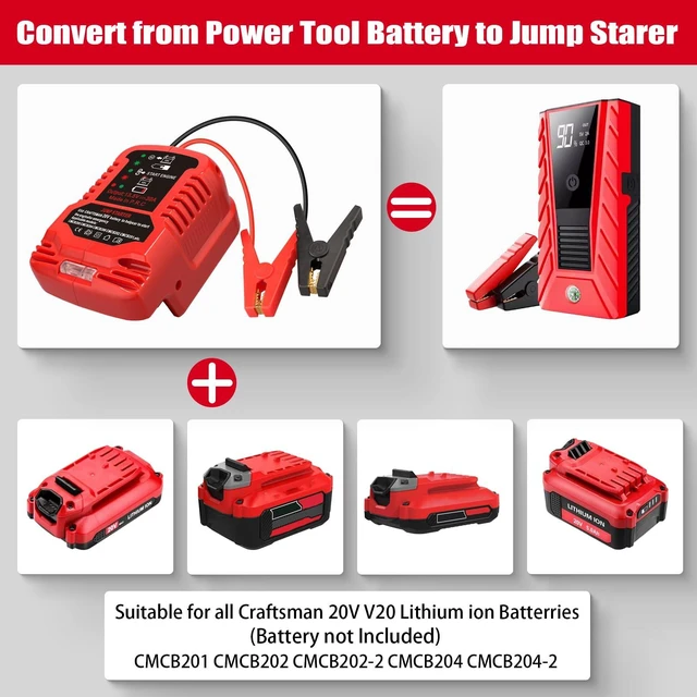 Alt view image 2 of 7 - Jump Starter Adapter for Craftsman 20V V20 Battery with Jumper Cable Clamps Portable Car Charger Jump Starter(Battery Not Included)