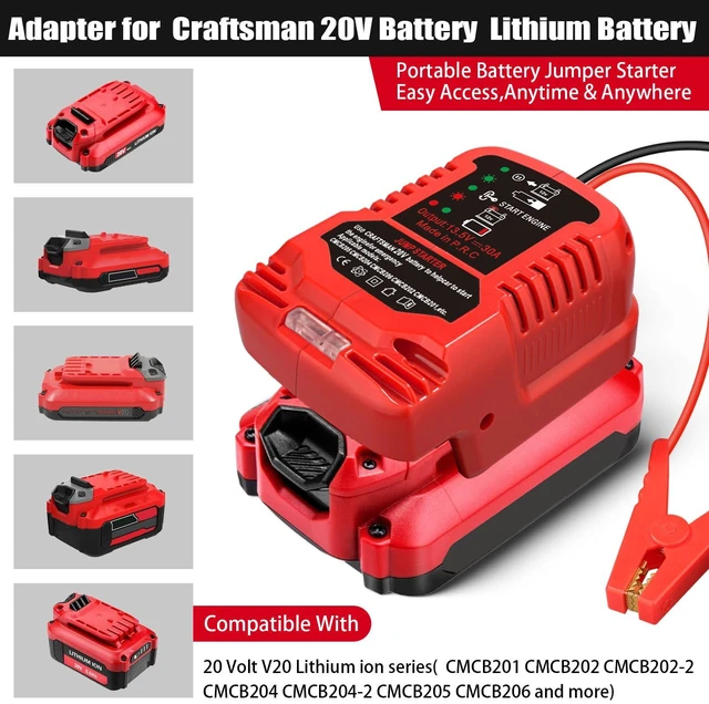 Alt view image 3 of 7 - Jump Starter Adapter for Craftsman 20V V20 Battery with Jumper Cable Clamps Portable Car Charger Jump Starter(Battery Not Included)