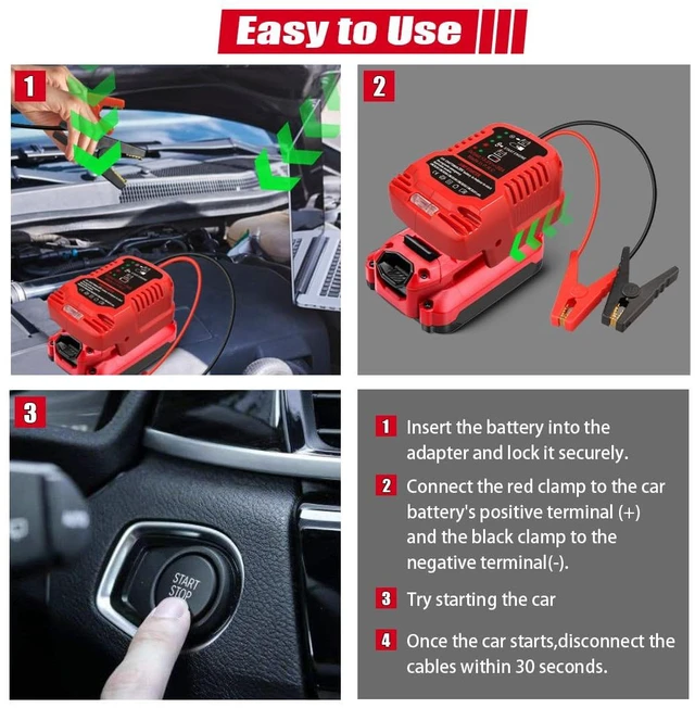 Alt view image 4 of 7 - Jump Starter Adapter for Craftsman 20V V20 Battery with Jumper Cable Clamps Portable Car Charger Jump Starter(Battery Not Included)