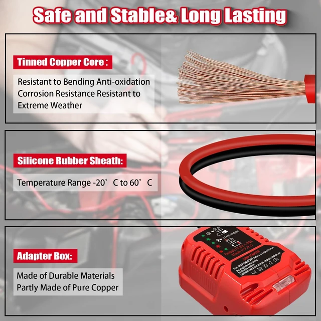 Alt view image 6 of 7 - Jump Starter Adapter for Craftsman 20V V20 Battery with Jumper Cable Clamps Portable Car Charger Jump Starter(Battery Not Included)