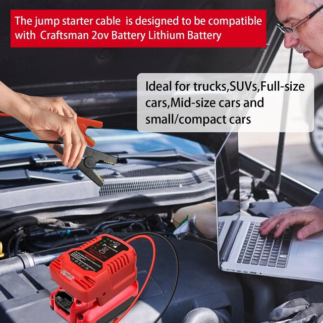 Alt view image 7 of 7 - Jump Starter Adapter for Craftsman 20V V20 Battery with Jumper Cable Clamps Portable Car Charger Jump Starter(Battery Not Included)