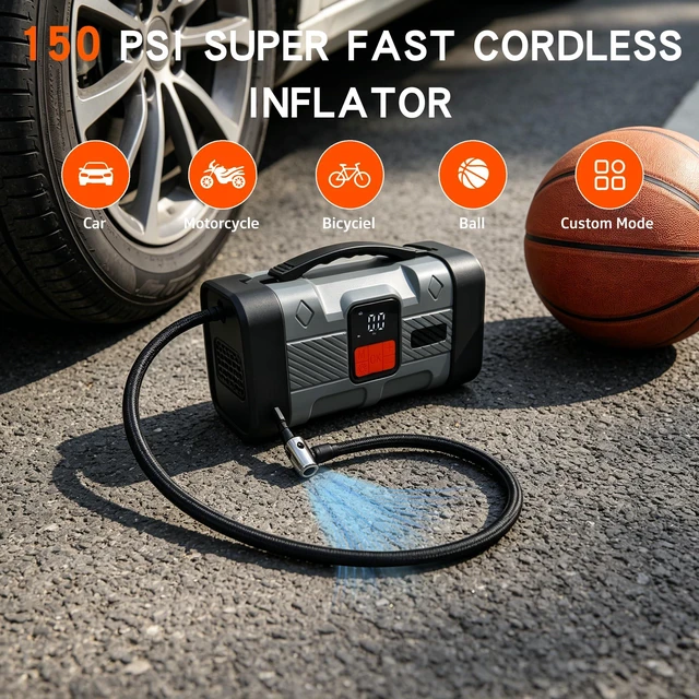 Alt view image 3 of 7 - 150PSI Jump Starter with Air Compressor, 12V Car Battery Booster | 8.0L Gas/6.0L Diesel, Cordless Tire Inflator, 16000mAh USB-C Fast Charging Powerbank, All-in-One Emergency Jump Box
