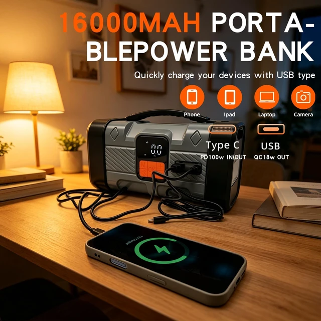 Alt view image 5 of 7 - 150PSI Jump Starter with Air Compressor, 12V Car Battery Booster | 8.0L Gas/6.0L Diesel, Cordless Tire Inflator, 16000mAh USB-C Fast Charging Powerbank, All-in-One Emergency Jump Box