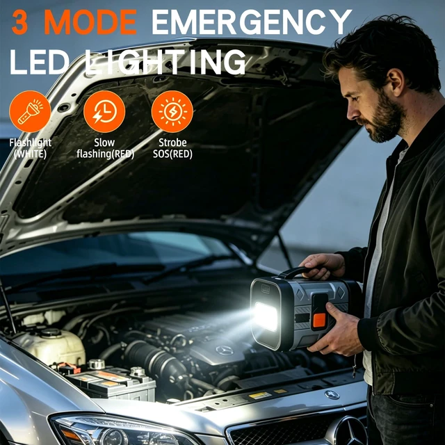 Alt view image 6 of 7 - 150PSI Jump Starter with Air Compressor, 12V Car Battery Booster | 8.0L Gas/6.0L Diesel, Cordless Tire Inflator, 16000mAh USB-C Fast Charging Powerbank, All-in-One Emergency Jump Box