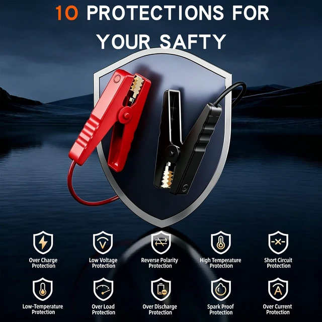 Alt view image 7 of 7 - 150PSI Jump Starter with Air Compressor, 12V Car Battery Booster | 8.0L Gas/6.0L Diesel, Cordless Tire Inflator, 16000mAh USB-C Fast Charging Powerbank, All-in-One Emergency Jump Box