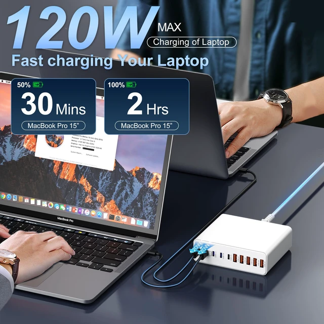 Alt view image 3 of 13 - 800W USB C Charger Block,10-Port GaN Charging Station | Aexhend Fast Charging Type C & USB A Wall Charger Adapter for MacBook Pro/Air,iPhone,iPad,Dell XPS,Samsung Galaxy(White)