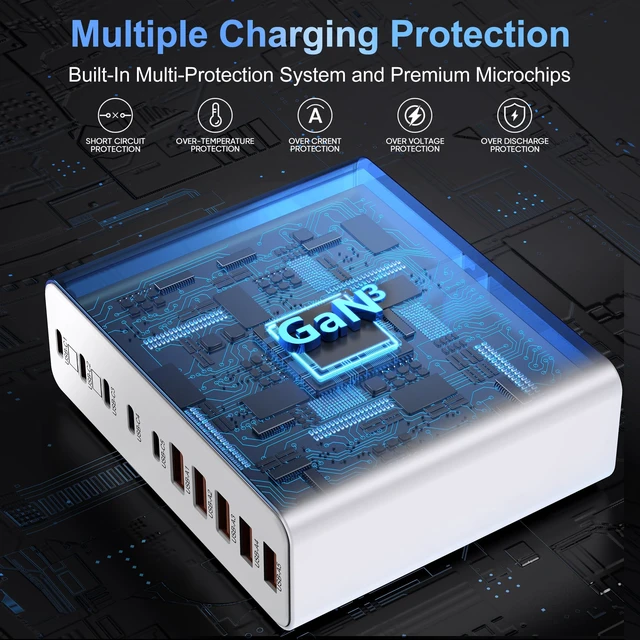 Alt view image 5 of 13 - 800W USB C Charger Block,10-Port GaN Charging Station | Aexhend Fast Charging Type C & USB A Wall Charger Adapter for MacBook Pro/Air,iPhone,iPad,Dell XPS,Samsung Galaxy(White)