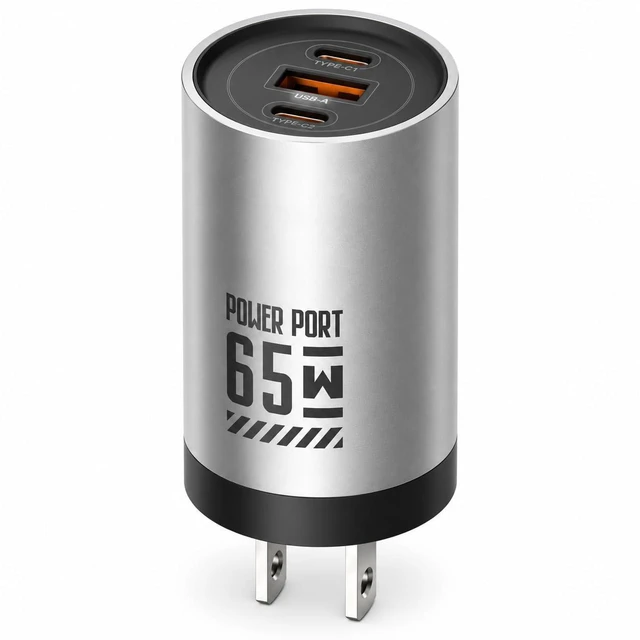 Main image of MFish 65W 3-Port GaN Fast Wall Charger, USB C Charger Block | 2 USB-C and 1 USB-A port, Compact Size, Foldable Plug, For MacBook, iPhone, iPad, Galaxy S26/S25