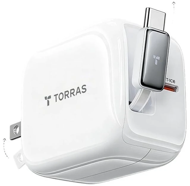 Main image of TORRAS FlexLine 40W USB C Charger,Dual-Port GaN Retractable Wall Charger | iPhone17/16/15,iPad,Macbook,Galaxy Compatible,Retractable Cable&Foldable Plug,Fast Charging,GaN,Travel and Desk Use