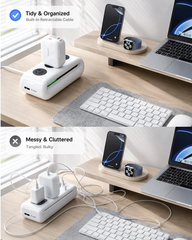 Alt view image 3 of 14 - TORRAS FlexLine 40W USB C Charger,Dual-Port GaN Retractable Wall Charger | iPhone17/16/15,iPad,Macbook,Galaxy Compatible,Retractable Cable&Foldable Plug,Fast Charging,GaN,Travel and Desk Use
