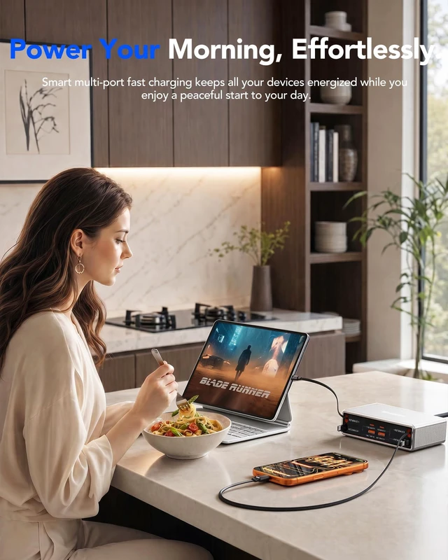Alt view image 2 of 7 - 8-in-1 Charging Station for Multi Device,Fast Charger Retractable 65W Cable | Retractable Charging Station,Retractable Charger for iPhone Duo/18 Pro,Galaxy,Laptops,Tablet,Home Office