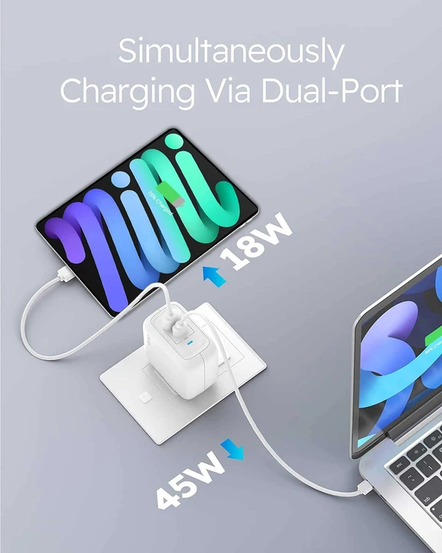 Alt view image 2 of 14 - USB C Charger 65W / 45W, imuto GaNII PD Charger, Compact Dual Port Charger Block Adapter, iPhone Fast Charger Type C Block, Laptop Charger MacBook, iPad Charger, Watch(White)