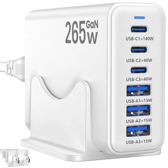 Main image of Newdarren 265W Charger Block, 6 Port USB C Charging Station with 140W PD | Fast Charger with 3 USB C Ports, Multiple USB Charger Station for MacBook Pro/Air, Galaxy, iPhone, Home, Office