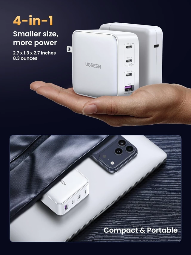 Alt view image 5 of 20 - UGREEN Nexode 100W GaN USB C Charger, 4-Port Fast Laptop Charger | Compact Foldable Power Adapter for MacBook Pro/Air, iPad Pro, iPhone 18/17, Galaxy S25/S24, Pixel 10/9, Steam Deck