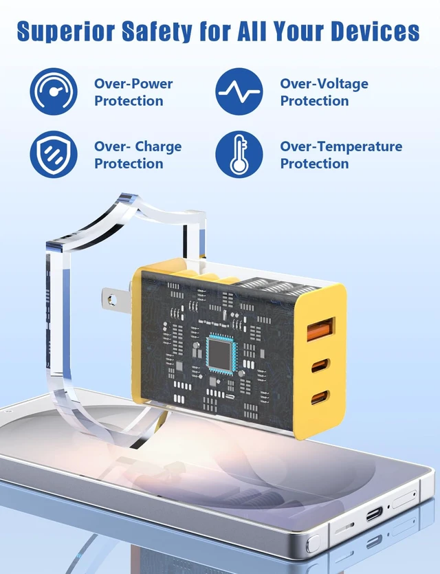 Alt view image 3 of 20 - Susnwere 85W USB C Wall Charger for Samsung S26 Ultra,3 Port 100W PD Quick 3.0 Type C Charging with 3/6/10/10FT USB C Cable for Samsung Galaxy S26+/S25/S24/S23 Ultra/S22/S21/S20/Android Phones