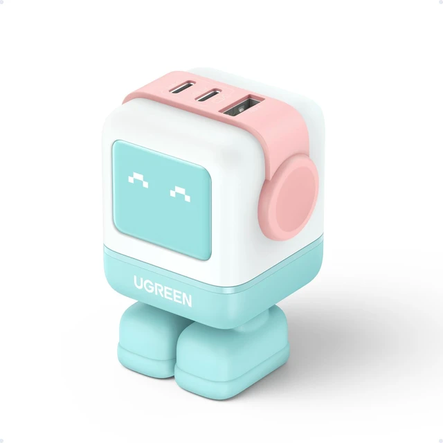 Main image of Uno 65W 3-Port USB C Charger Adapter, GaN Fast Charging Block, Green | Playful Robot Design, LED Display, Unique Gift, Fast Charging for MacBook, iPhone 18/17, Galaxy S26, Pixel, iPad, Steam Deck