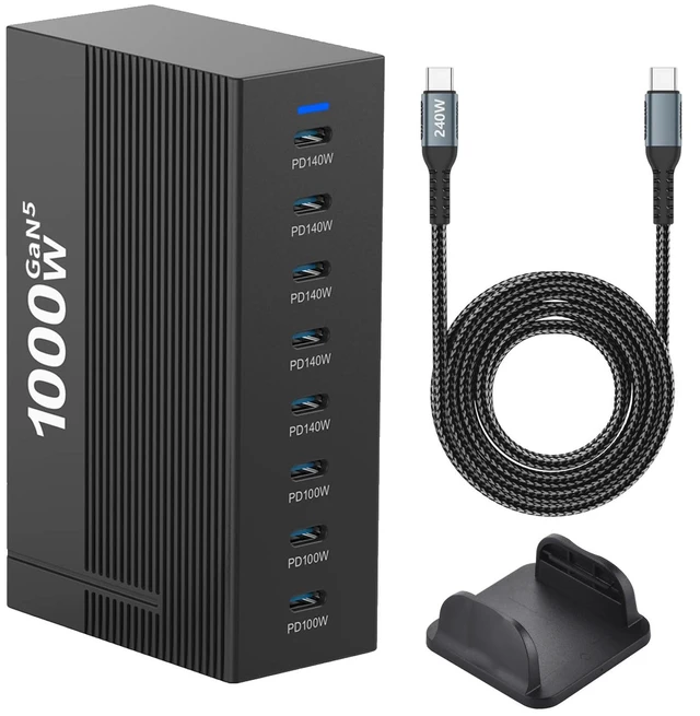 Main image of 1000W 8-Port GaN5 Desktop Charging Station, High-Power USB Charging Hub with 5X 140W and 3X 100W PD Ports, Fast Charger for Laptops, Tablets, and Smartphones