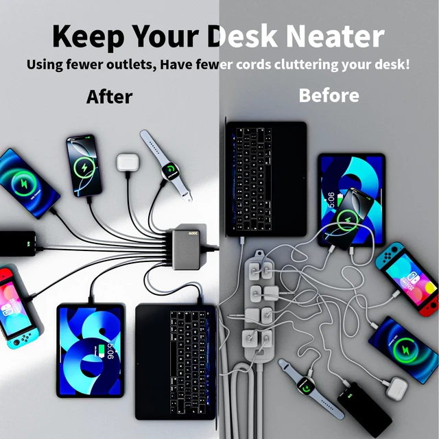 Alt view image 7 of 20 - USB C Charger Block, 200W GaN 8 Port USBC Charging Station USB Hub Block Cube with PD3.0 Type C & USB A Wall Charger Power Adapter for Multiple Devices Apple iPhone 17/16/15,MacBook Pro/Air,iPad-Black