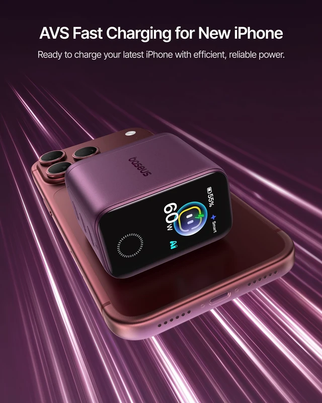 Alt view image 6 of 20 - PicoGo Pro AH22 100W USB C Charger Fast Charging with Smart Display | 3 Port GaN Charger, Intelligent Charging, AVS Charger for MacBook, iPhone Duo, iPhone 18 Series, Dark Cherry (Cable Included)