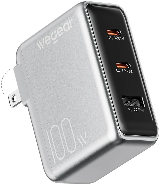 Main image of wegear 100W GaN USB C Charger Block, 3-Port Slim Foldable Wall Charger | Type-C Fast Power Adapter for iPhone 17/16/15, iWatch 12, AirPods 5, MacBook Pro/Air, Dell XPS, iPad, Galaxy S25,Steam Deck