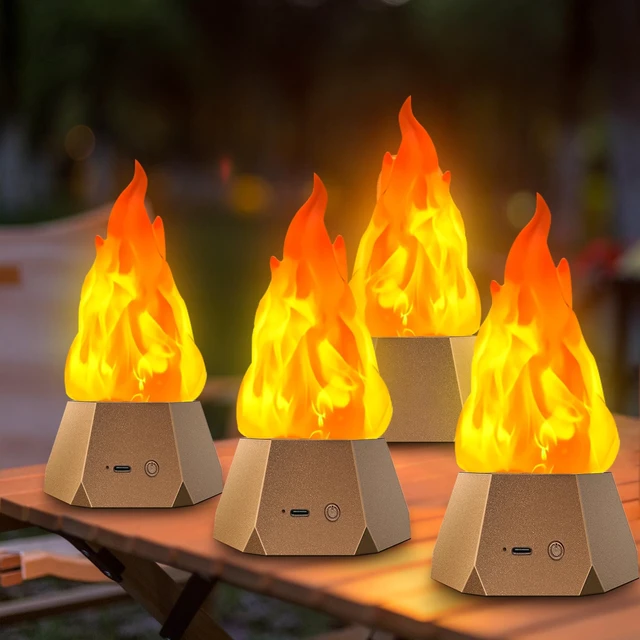 Main image of Ollcuz Night Lights, Multi-Purpose Fake Fire Lamp, 3-Mode LED Flame Light | 4 Pack USB Rechargeable Flickering Flame Light for Kids Children Bedroom Party Bar Outdoor Camping Yard Holiday Decorations