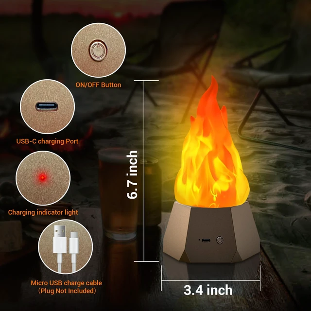 Alt view image 6 of 14 - Ollcuz Night Lights, Multi-Purpose Fake Fire Lamp, 3-Mode LED Flame Light | 4 Pack USB Rechargeable Flickering Flame Light for Kids Children Bedroom Party Bar Outdoor Camping Yard Holiday Decorations