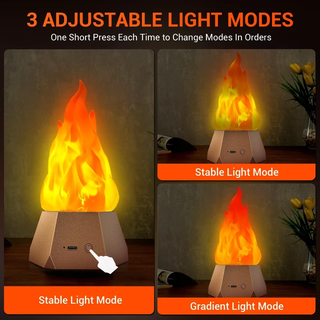 Alt view image 7 of 14 - Ollcuz Night Lights, Multi-Purpose Fake Fire Lamp, 3-Mode LED Flame Light | 4 Pack USB Rechargeable Flickering Flame Light for Kids Children Bedroom Party Bar Outdoor Camping Yard Holiday Decorations