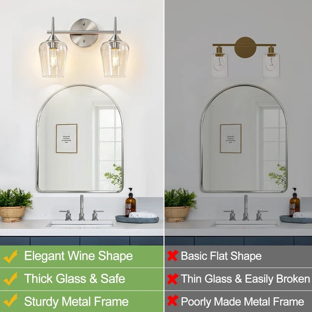 Alt view image 2 of 14 - MOKATNG 2-Light Bathroom Light Fixtures, Brushed Nickel Vanity Lights for Bathroom with Clear Glass, Bathroom Lighting Fixtures Over Mirror, Modern Wall lamp for Cabinet Hallway