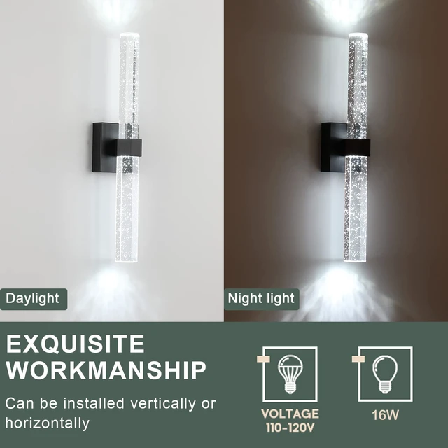 Alt view image 4 of 7 - Aipsun Bathroom Light fixtures, Black Vanity Lights with Bubble Crystal,19.7inch Modern Vanity Lighting fixtures Bathroom Wall Light Fixtures Over Mirror(White Light 6000K)