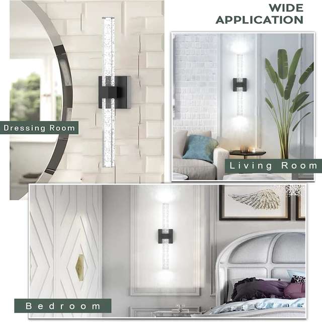 Alt view image 7 of 7 - Aipsun Bathroom Light fixtures, Black Vanity Lights with Bubble Crystal,19.7inch Modern Vanity Lighting fixtures Bathroom Wall Light Fixtures Over Mirror(White Light 6000K)