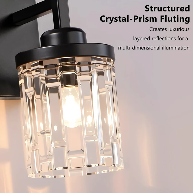 Alt view image 3 of 13 - 3 Light Black Bathroom Vanity Light, Modern Crystal Glass Light Over Mirror | 19.8" Vanity Lights Extra Large Backplate Matte Black Metal & Crystal Glass Shades, Anti-Rust for Bathroom Easy to Install
