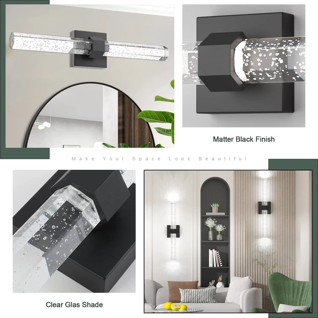 Alt view image 6 of 7 - Aipsun Bathroom Light fixtures, Black Vanity Lights with Bubble Crystal,19.7inch Modern Vanity Lighting fixtures Bathroom Wall Light Fixtures Over Mirror(White Light 6000K)