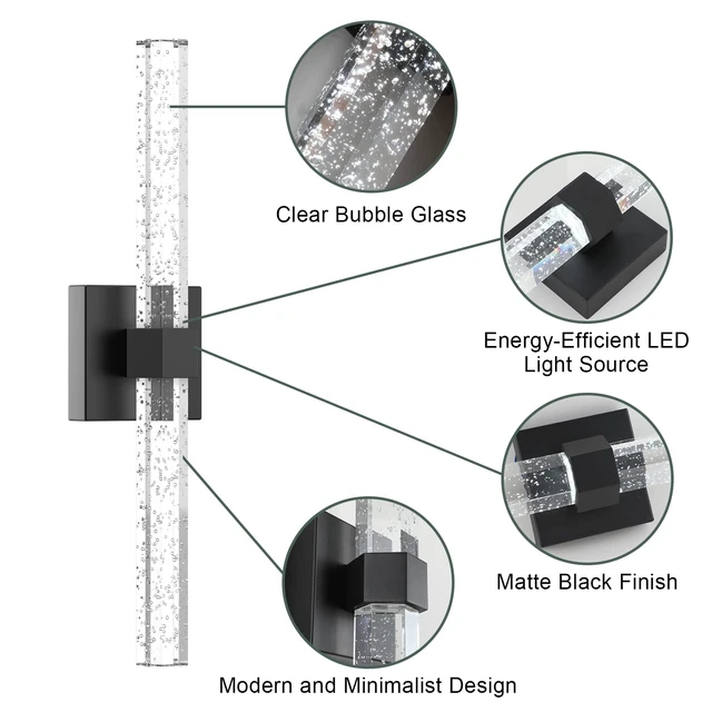 Alt view image 3 of 7 - Aipsun Bathroom Light fixtures, Black Vanity Lights with Bubble Crystal,19.7inch Modern Vanity Lighting fixtures Bathroom Wall Light Fixtures Over Mirror(White Light 6000K)