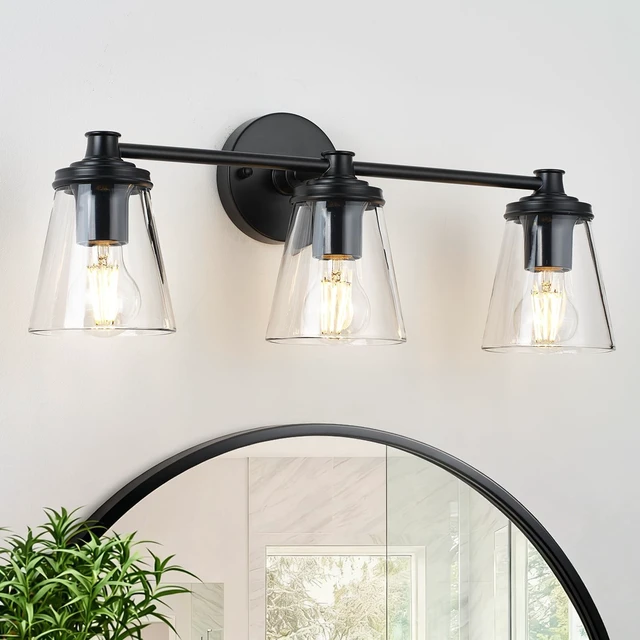 Main image of Ziikopoo 22 Inch 3-Light Bathroom Vanity Light, Matte Black Bathroom Light Fixture Over Mirror with Clear Glass Shades, Modern Wall Sconce for Bedroom Hallway Living Room