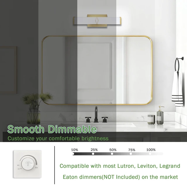 Alt view image 3 of 7 - NOVELUX 16Inch 20W Modern Gold Vanity Lights for Bathroom 5700K 1 Pack | 2000LM, Equivalent to Incandescent 200W, Damp Location, Stepless Dimmable, Daylight White, CRI>85, ETL Certified