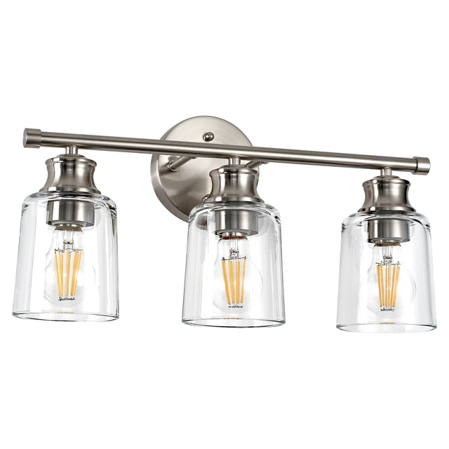 Alt view image 2 of 11 - Bathroom Light Fixtures Over Mirror,18 Inch 3 Lights Vanity Lights | Thick Clear Glass Shades, Brushed Nickel Rust-Proof Metal Frame, Up/Down Mount, ETL Certified Heat-Resist Ceramic E26 Sockets
