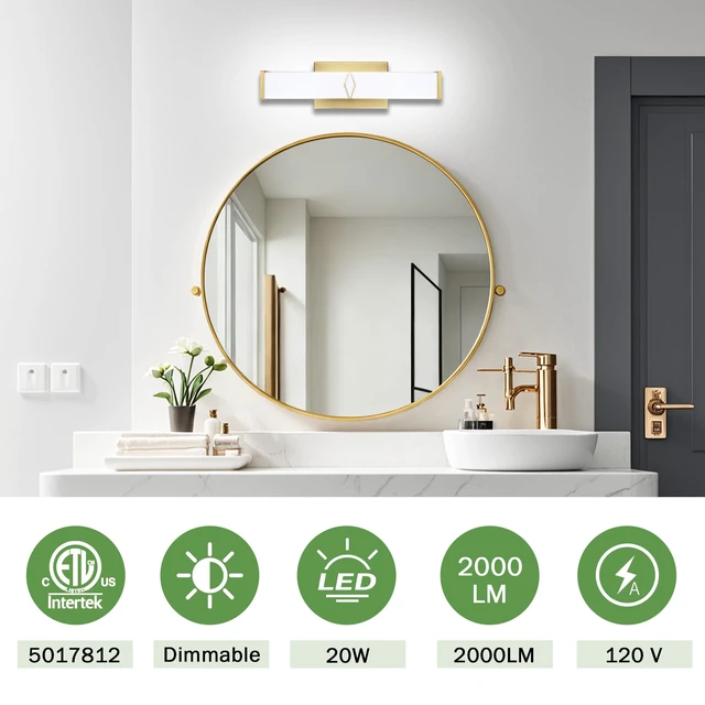 Alt view image 2 of 7 - NOVELUX 16Inch 20W Modern Gold Vanity Lights for Bathroom 5700K 1 Pack | 2000LM, Equivalent to Incandescent 200W, Damp Location, Stepless Dimmable, Daylight White, CRI>85, ETL Certified