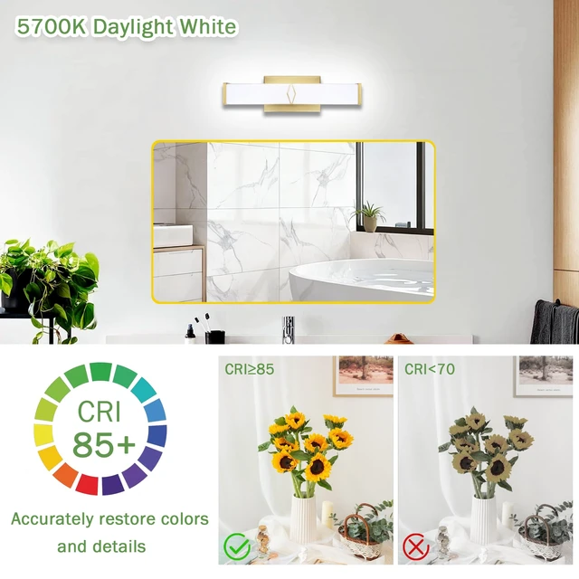 Alt view image 4 of 7 - NOVELUX 16Inch 20W Modern Gold Vanity Lights for Bathroom 5700K 1 Pack | 2000LM, Equivalent to Incandescent 200W, Damp Location, Stepless Dimmable, Daylight White, CRI>85, ETL Certified