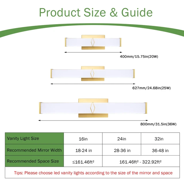 Alt view image 6 of 7 - NOVELUX 16Inch 20W Modern Gold Vanity Lights for Bathroom 5700K 1 Pack | 2000LM, Equivalent to Incandescent 200W, Damp Location, Stepless Dimmable, Daylight White, CRI>85, ETL Certified