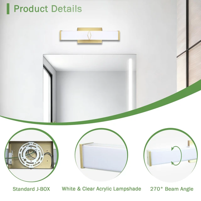 Alt view image 5 of 7 - NOVELUX 16Inch 20W Modern Gold Vanity Lights for Bathroom 5700K 1 Pack | 2000LM, Equivalent to Incandescent 200W, Damp Location, Stepless Dimmable, Daylight White, CRI>85, ETL Certified