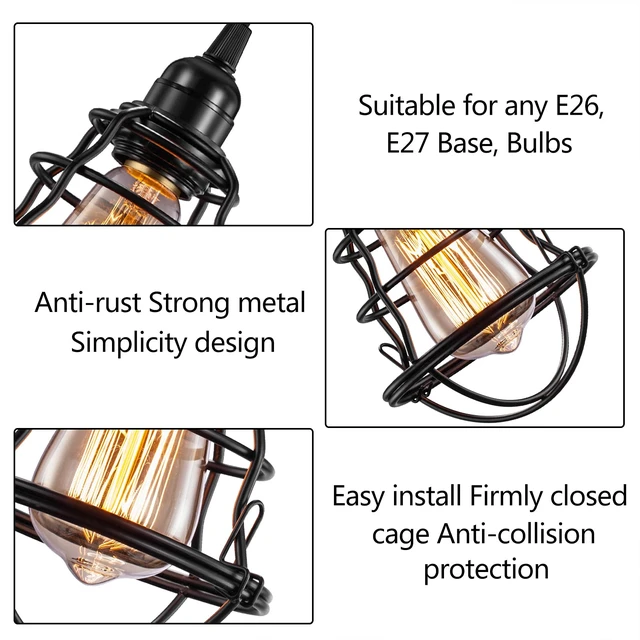 Alt view image 3 of 14 - Industrial Light Cage Replacement 4 Pack, DIY Vintage Style Metal Light Shade for Pendant Light Wall Lamp, Edison Lamp Guard, Industrial Lamp Cage, Wall Light Guard