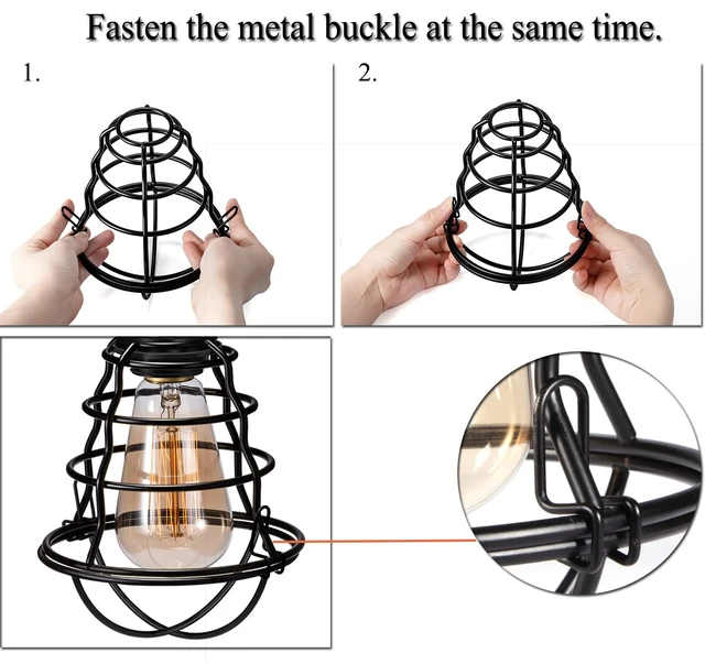 Alt view image 7 of 14 - Industrial Light Cage Replacement 4 Pack, DIY Vintage Style Metal Light Shade for Pendant Light Wall Lamp, Edison Lamp Guard, Industrial Lamp Cage, Wall Light Guard