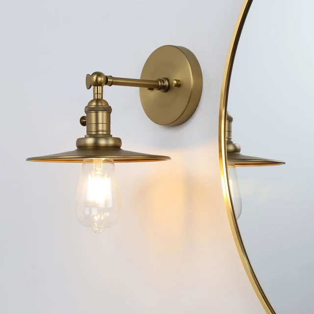 Alt view image 2 of 14 - Phansthy Industrial 1-Light Wall Sconces, Vintage Wall Light Fixture with 7.9" Crafted Metal Shade, Bathroom Vanity Light with on Off Switch, Wall Lamp for Bedroom Living Room Kitchen (Antique)