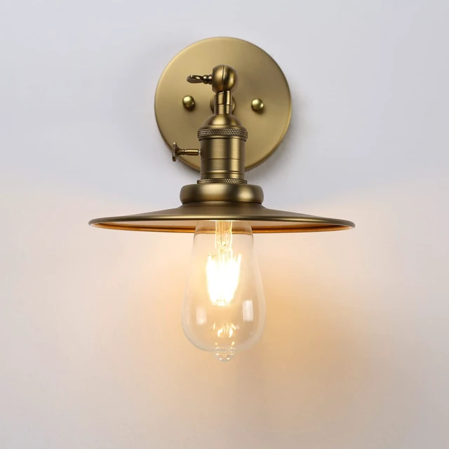 Alt view image 6 of 14 - Phansthy Industrial 1-Light Wall Sconces, Vintage Wall Light Fixture with 7.9" Crafted Metal Shade, Bathroom Vanity Light with on Off Switch, Wall Lamp for Bedroom Living Room Kitchen (Antique)