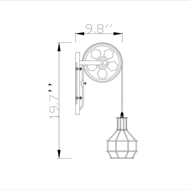 Alt view image 2 of 14 - KUNGHEYFATCHOY 1 Light Fixture Industrial Mid Century Retro Iron Wall Lights Lift Pulley Wall Lamp Features The Matte Iron Cage Lamp Shade for Indoor Lighting Barn Restaurant (Rust Color)