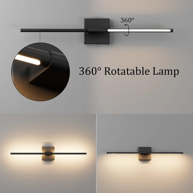 Alt view image 2 of 14 - Coinmit 28In Hardwired Black Wall Sconce Modern Vantiy Light LED Bathroom Light Fixtures Over Mirror 3000K 360° Rotatable Bathroom Sconce